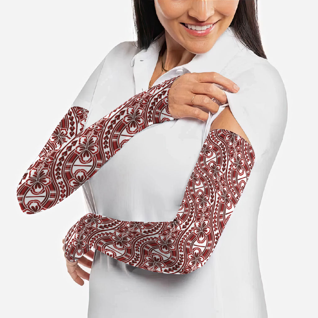 Hibiscus Bloom Island Tribal Waves Arm Sleeves Red Polynesian Pattern LT01 - Polynesian Pride
