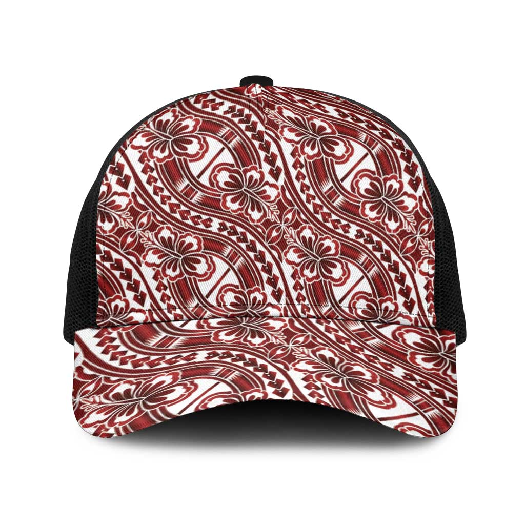Hibiscus Bloom Island Tribal Waves Baseball Net Cap Red Polynesian Pattern LT01 One Size Black Red - Polynesian Pride