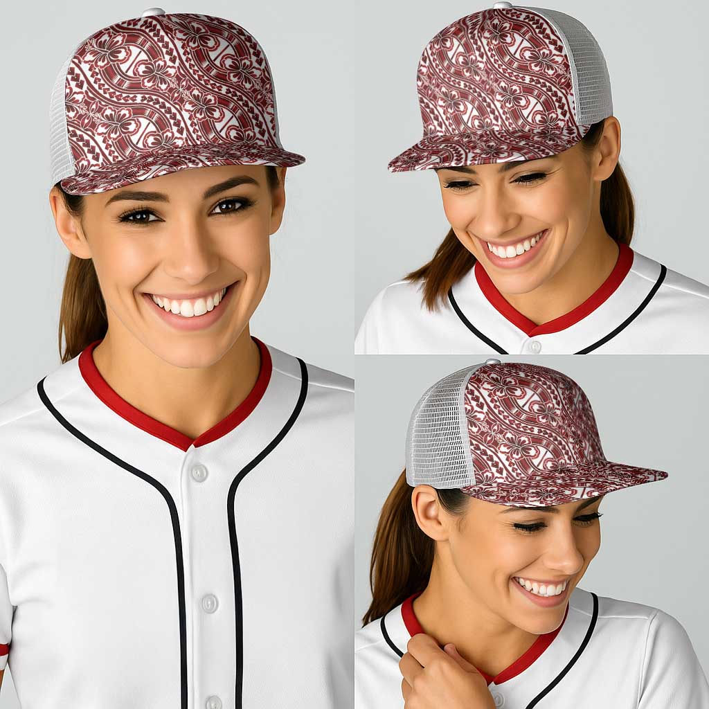 Hibiscus Bloom Island Tribal Waves Baseball Net Cap Red Polynesian Pattern LT01 - Polynesian Pride