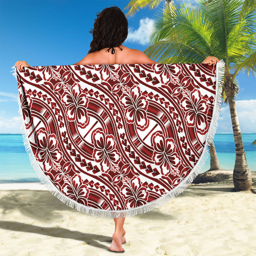 Hibiscus Bloom Island Tribal Waves Beach Blanket Red Polynesian Pattern LT01 - Polynesian Pride