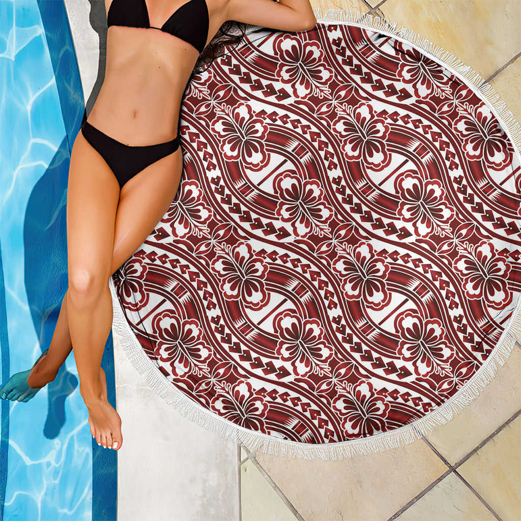 Hibiscus Bloom Island Tribal Waves Beach Blanket Red Polynesian Pattern LT01 - Polynesian Pride