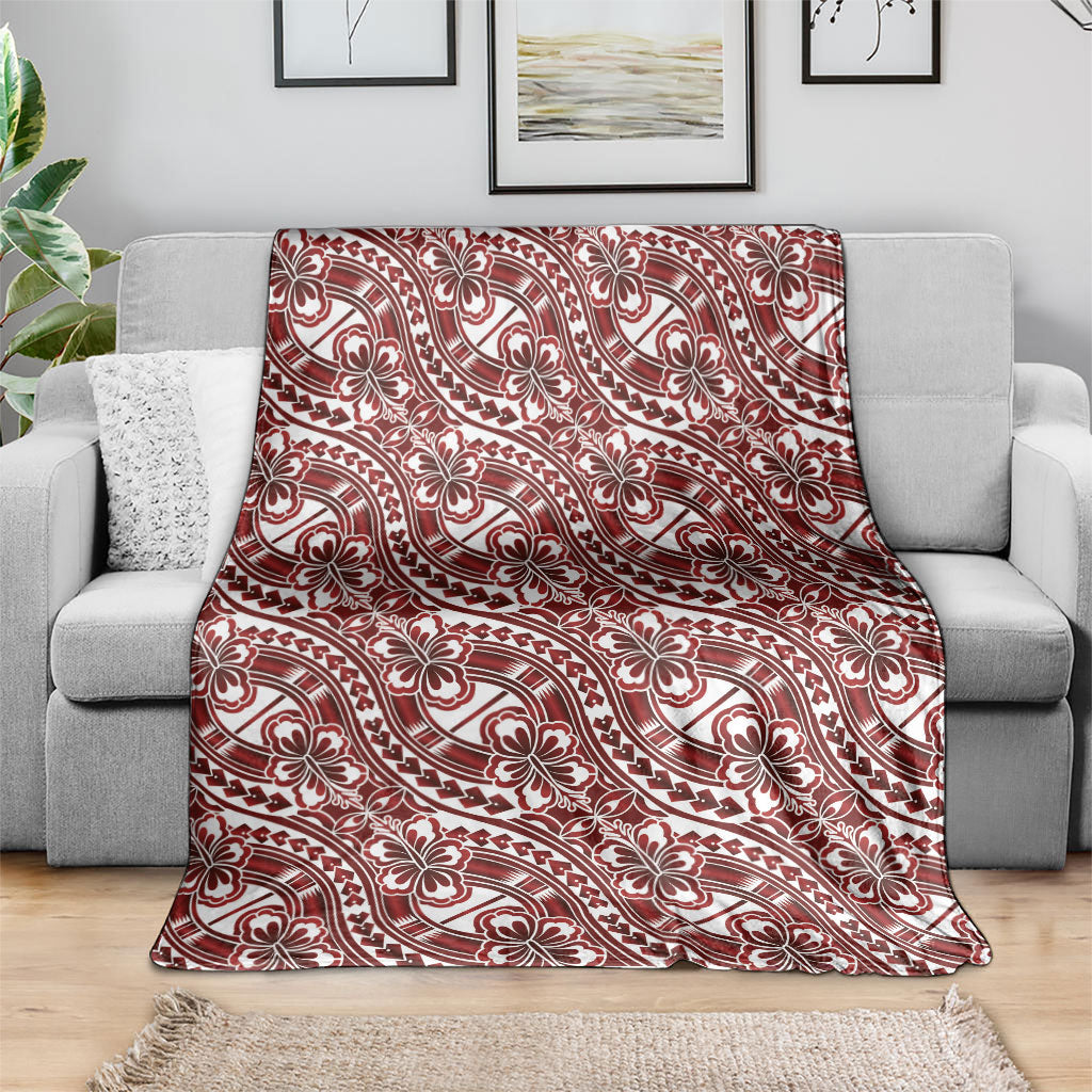 Hibiscus Bloom Island Tribal Waves Blanket Red Polynesian Pattern LT01 - Polynesian Pride