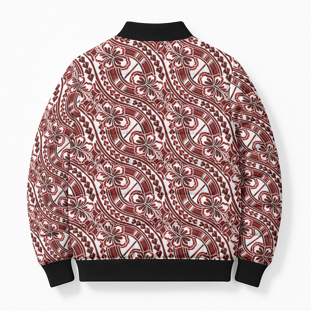 Hibiscus Bloom Island Tribal Waves Bomber Puffer Jacket Red Polynesian Pattern LT01 - Polynesian Pride