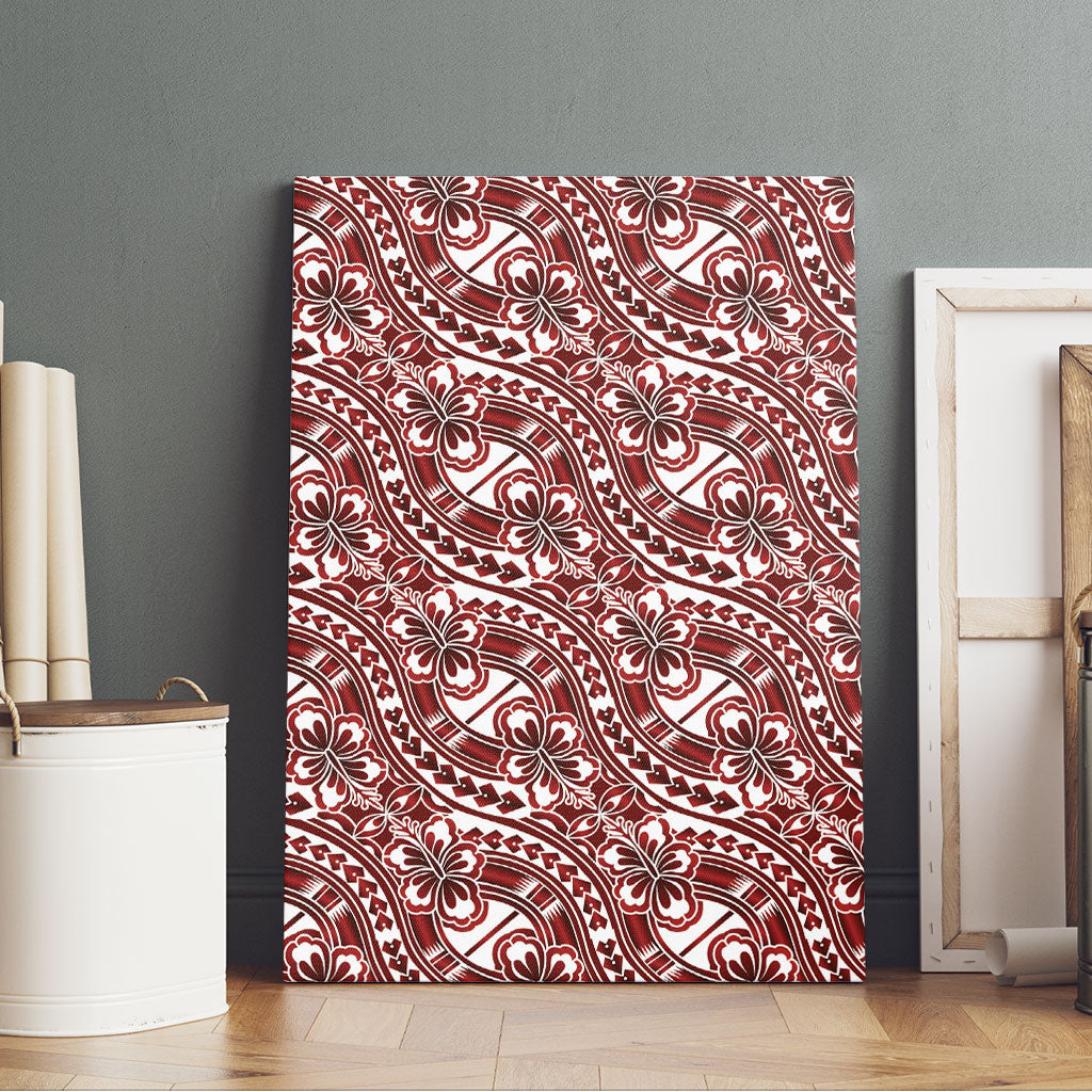 Hibiscus Bloom Island Tribal Waves Canvas Wall Art Red Polynesian Pattern LT01 - Polynesian Pride