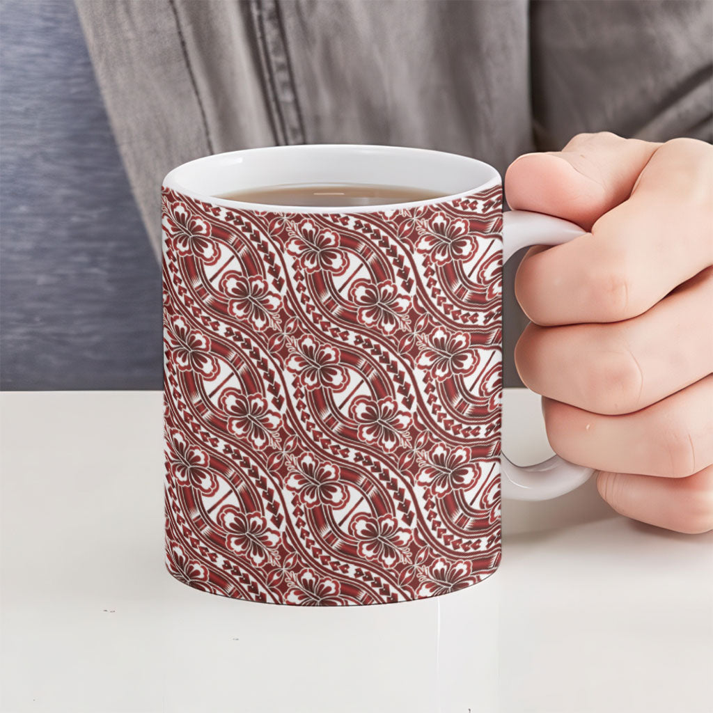 Hibiscus Bloom Island Tribal Waves Ceramic Mug Red Polynesian Pattern LT01 - Polynesian Pride