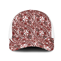 Hibiscus Bloom Island Tribal Waves Mesh Trucker Cap Red Polynesian Pattern LT01 One Size White Red - Polynesian Pride