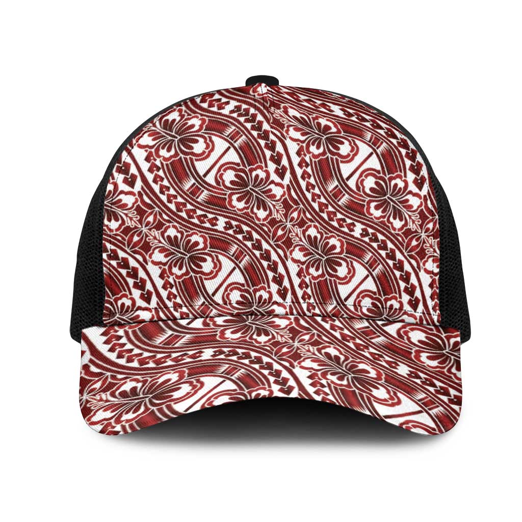Hibiscus Bloom Island Tribal Waves Mesh Trucker Cap Red Polynesian Pattern LT01 One Size Black Red - Polynesian Pride
