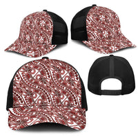 Hibiscus Bloom Island Tribal Waves Mesh Trucker Cap Red Polynesian Pattern LT01 - Polynesian Pride