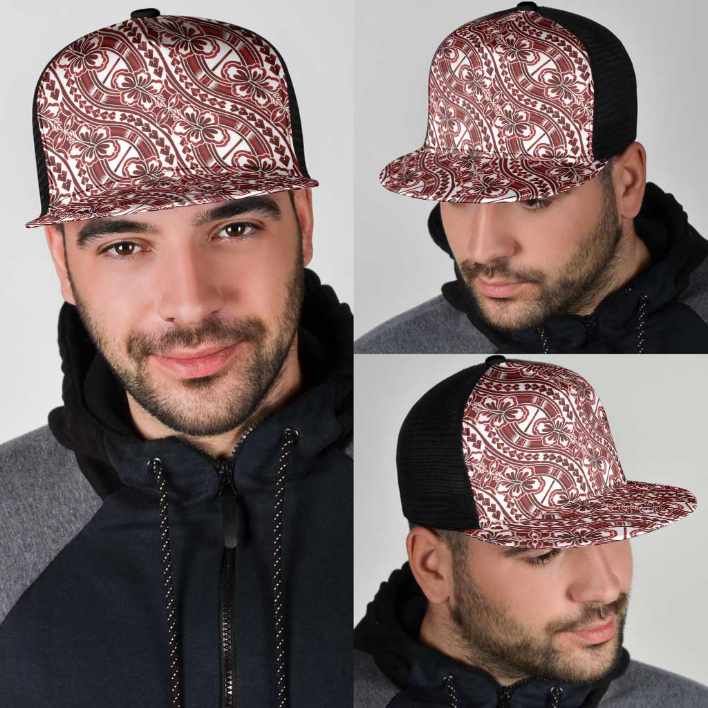 Hibiscus Bloom Island Tribal Waves Mesh Trucker Cap Red Polynesian Pattern LT01 - Polynesian Pride