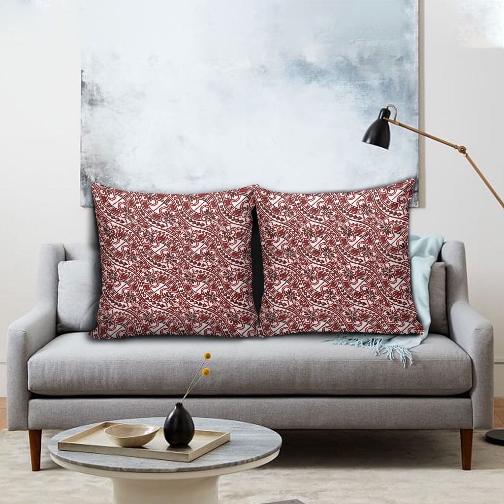 Hibiscus Bloom Island Tribal Waves Pillow Cover Red Polynesian Pattern LT01 - Polynesian Pride
