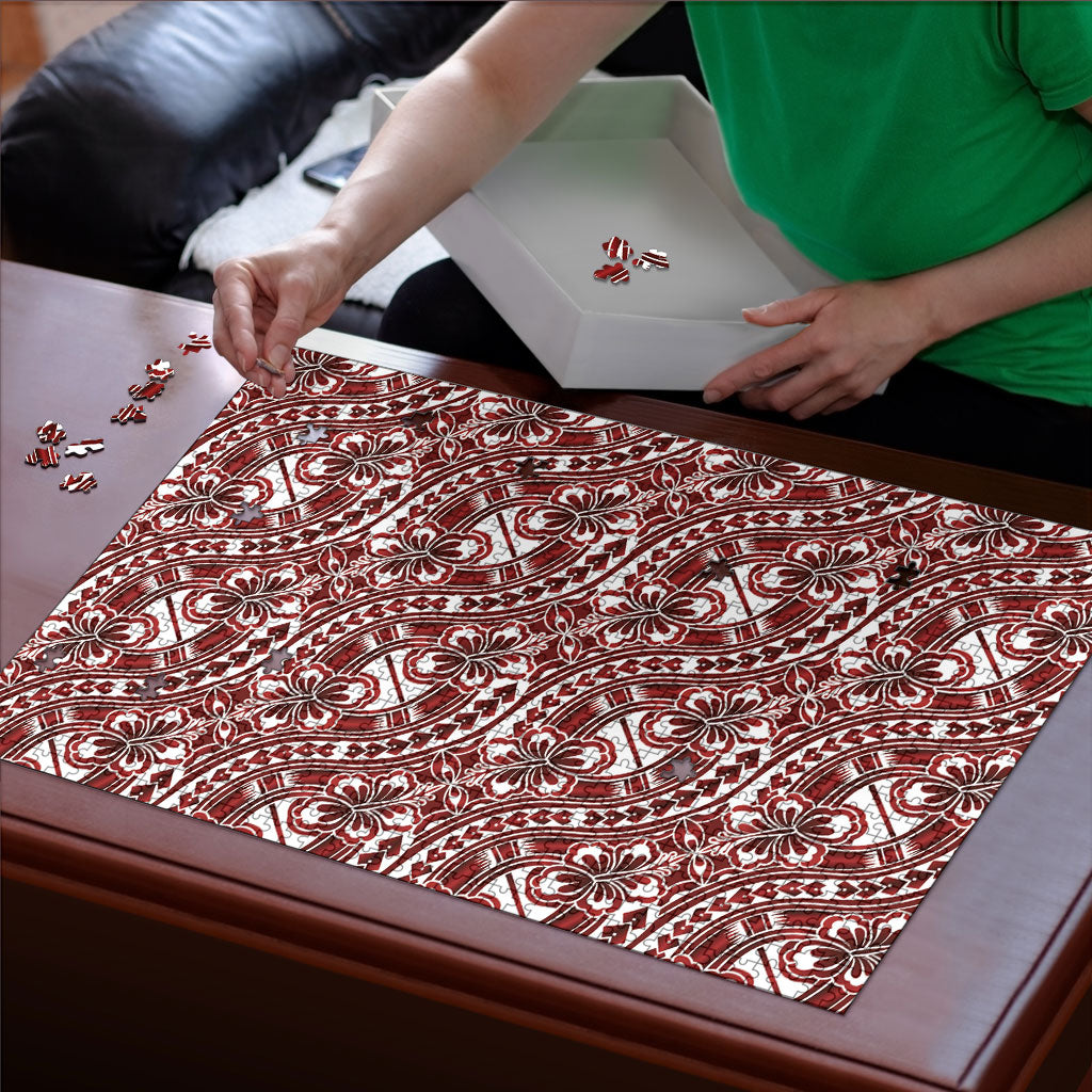 Hibiscus Bloom Island Tribal Waves Puzzle Red Polynesian Pattern LT01 - Polynesian Pride