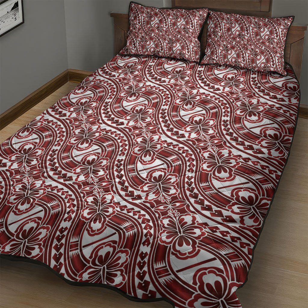 Hibiscus Bloom Island Tribal Waves Quilt Bed Set Red Polynesian Pattern LT01 - Polynesian Pride