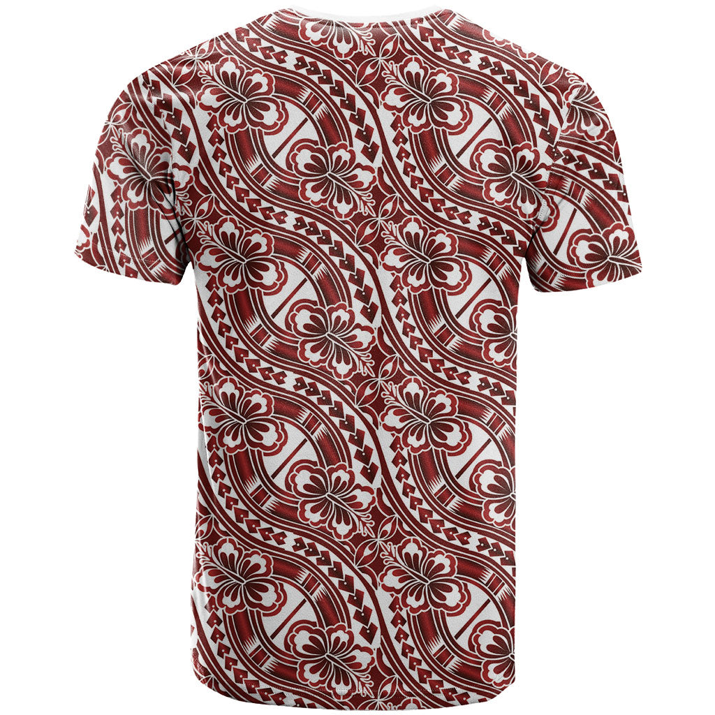 Hibiscus Bloom Island Tribal Waves T Shirt Red Polynesian Pattern LT01 - Polynesian Pride