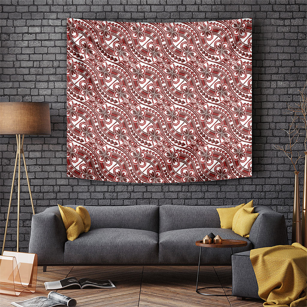 Hibiscus Bloom Island Tribal Waves Tapestry Red Polynesian Pattern LT01 Red - Polynesian Pride