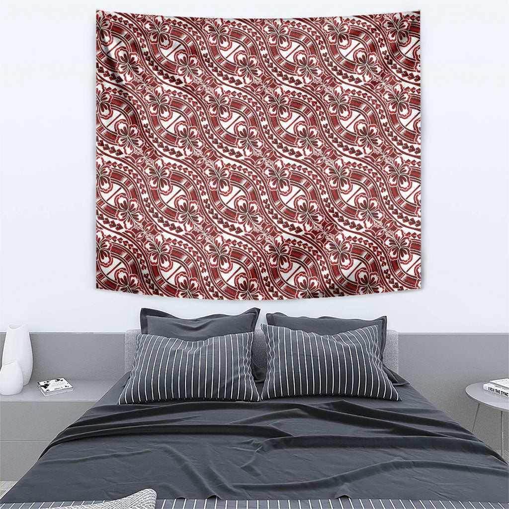 Hibiscus Bloom Island Tribal Waves Tapestry Red Polynesian Pattern LT01 - Polynesian Pride