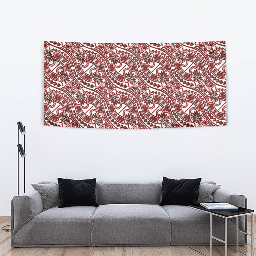 Hibiscus Bloom Island Tribal Waves Tapestry Red Polynesian Pattern LT01 - Polynesian Pride
