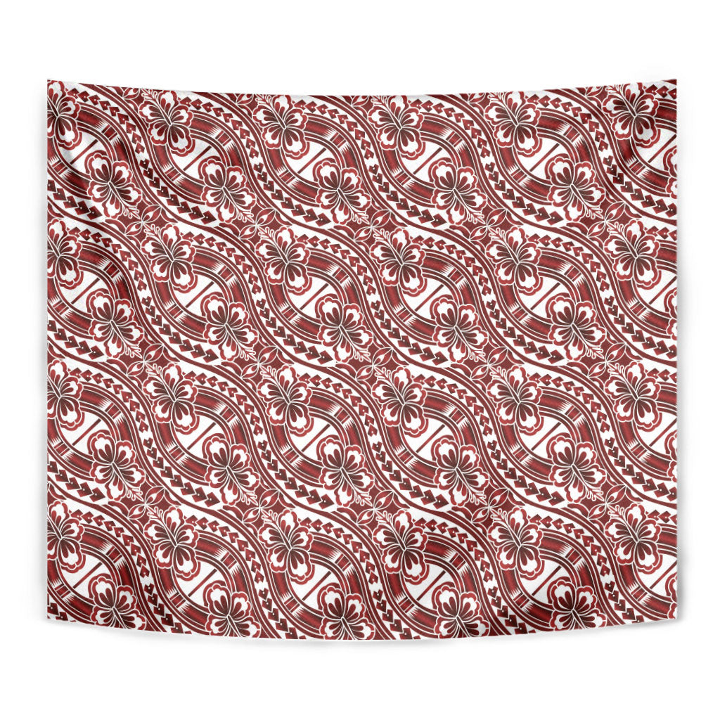 Hibiscus Bloom Island Tribal Waves Tapestry Red Polynesian Pattern LT01 - Polynesian Pride