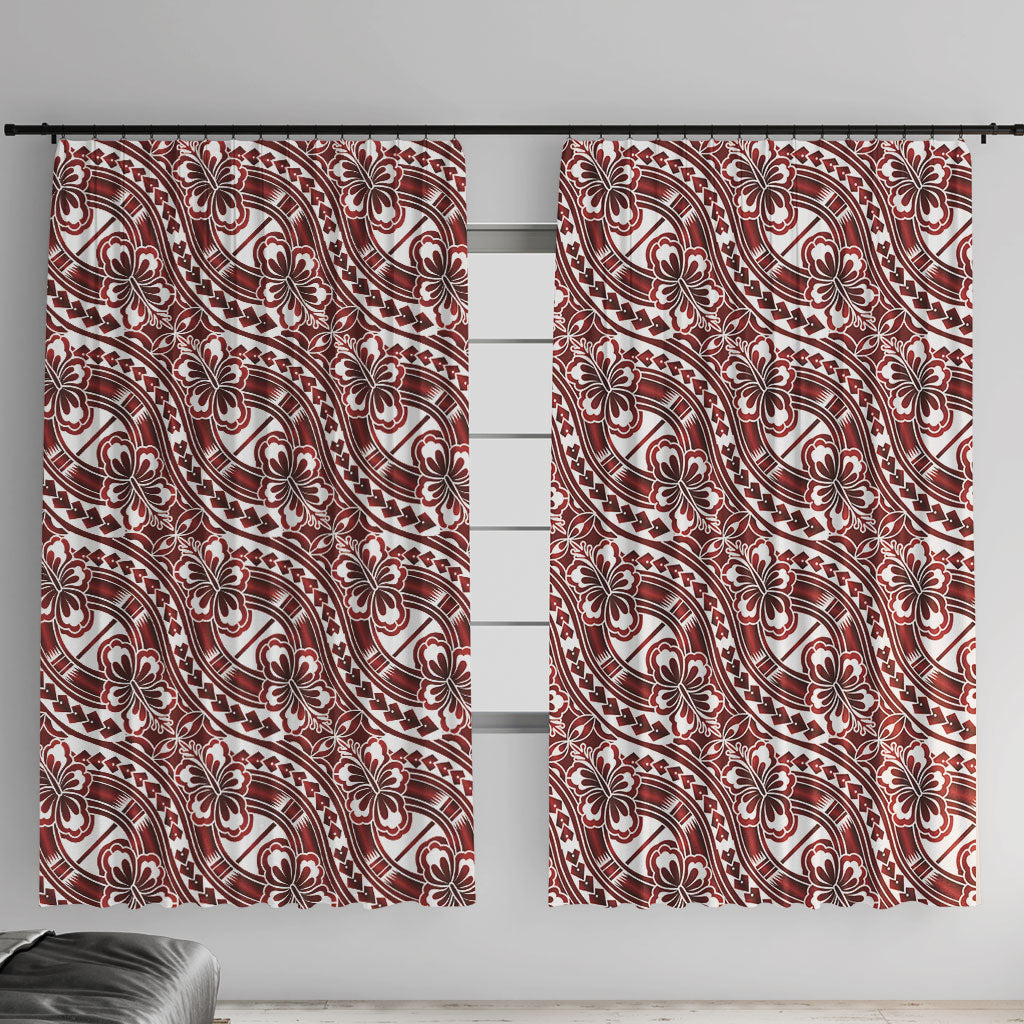 Hibiscus Bloom Island Tribal Waves Window Curtain Red Polynesian Pattern LT01 With Hooks Red - Polynesian Pride