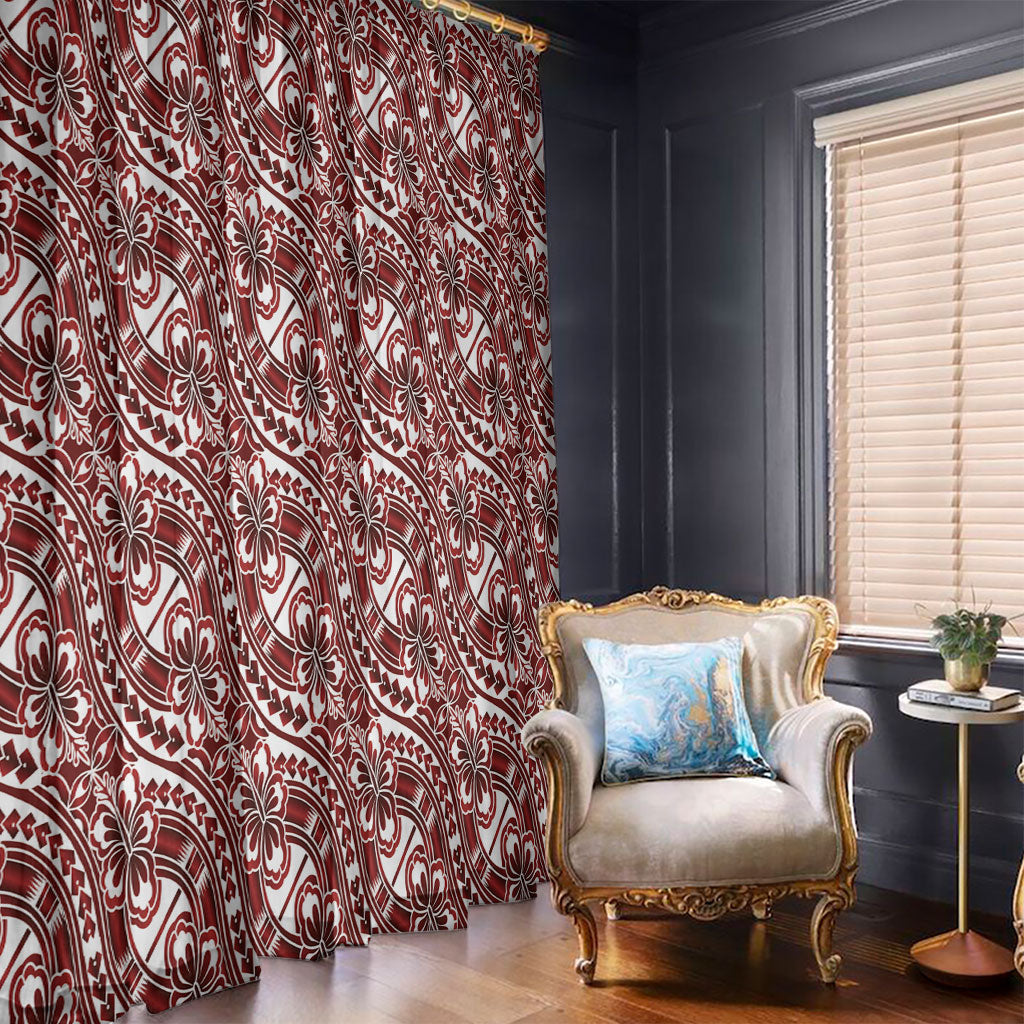 Hibiscus Bloom Island Tribal Waves Window Curtain Red Polynesian Pattern LT01 - Polynesian Pride