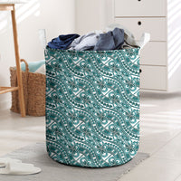Hibiscus Bloom Island Tribal Waves Laundry Basket Teal Polynesian Pattern LT01 Teal - Polynesian Pride