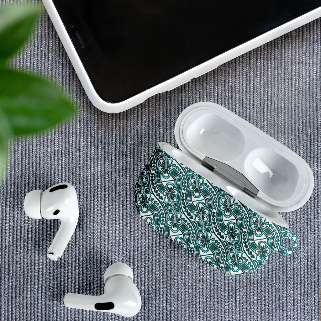 Hibiscus Bloom Island Tribal Waves AirPods Case Teal Polynesian Pattern LT01 - Polynesian Pride