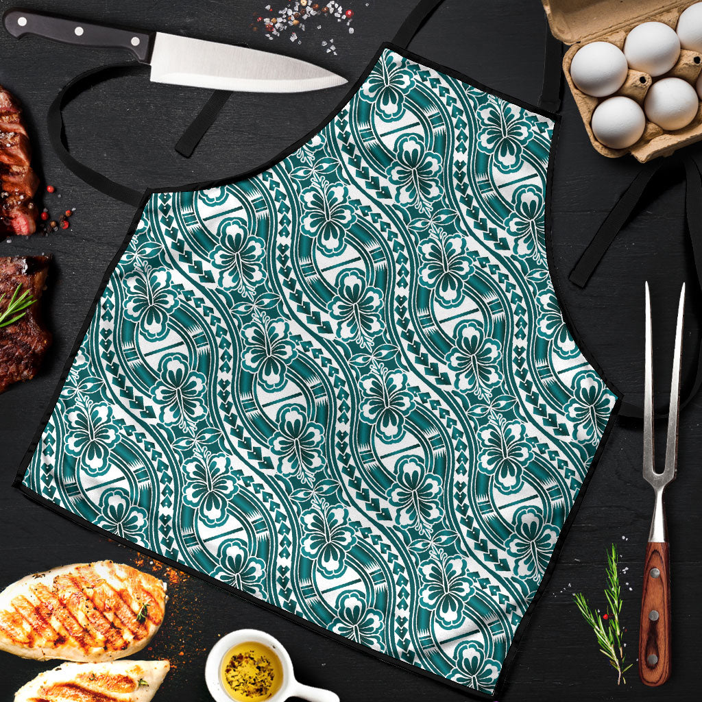 Hibiscus Bloom Island Tribal Waves Apron Teal Polynesian Pattern LT01 Teal - Polynesian Pride