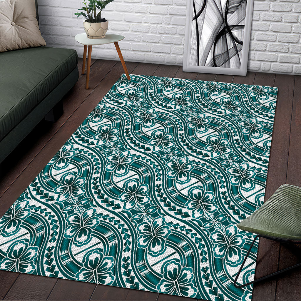 Hibiscus Bloom Island Tribal Waves Area Rug Teal Polynesian Pattern LT01 Teal - Polynesian Pride