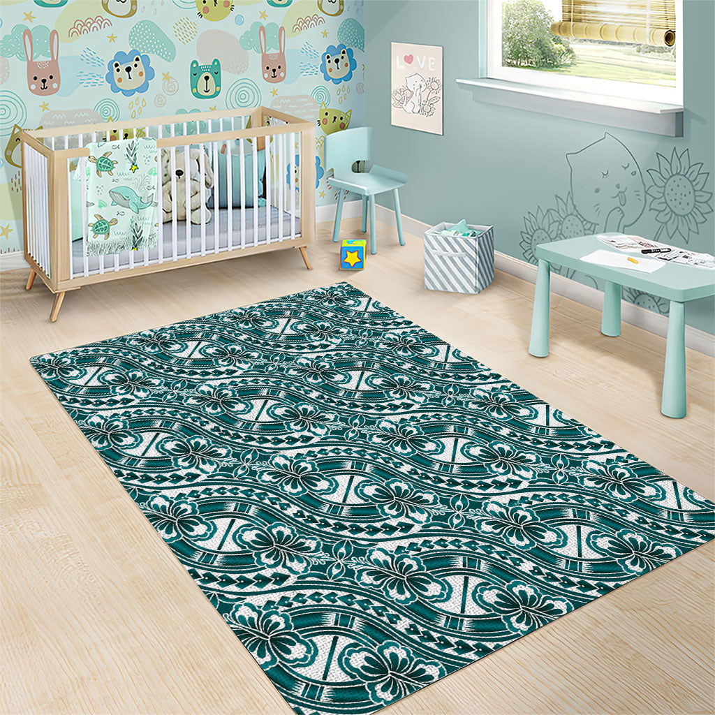 Hibiscus Bloom Island Tribal Waves Area Rug Teal Polynesian Pattern LT01 - Polynesian Pride