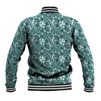 Hibiscus Bloom Island Tribal Waves Baseball Jacket Teal Polynesian Pattern LT01 - Polynesian Pride