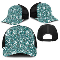 Hibiscus Bloom Island Tribal Waves Baseball Net Cap Teal Polynesian Pattern LT01 - Polynesian Pride