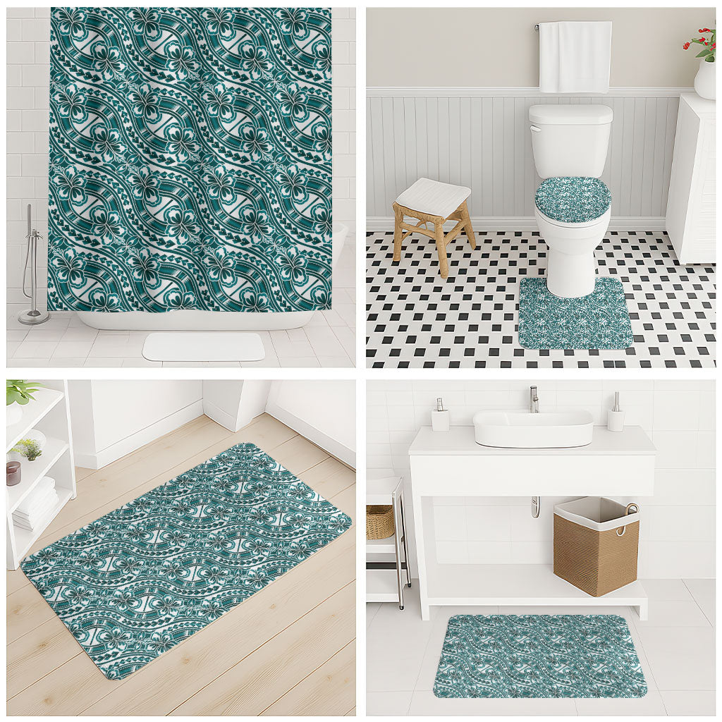 Hibiscus Bloom Island Tribal Waves Bathroom Set Teal Polynesian Pattern LT01 - Polynesian Pride