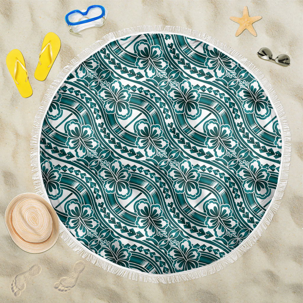 Hibiscus Bloom Island Tribal Waves Beach Blanket Teal Polynesian Pattern LT01 One Size 150cm Teal - Polynesian Pride