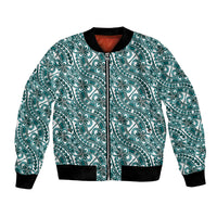 Hibiscus Bloom Island Tribal Waves Bomber Jacket Teal Polynesian Pattern LT01 Unisex Teal - Polynesian Pride