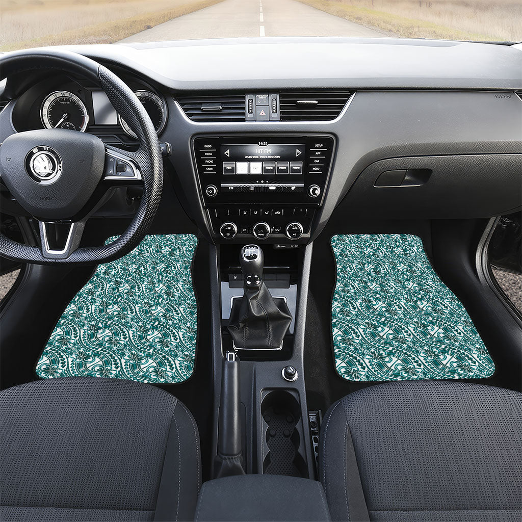 Hibiscus Bloom Island Tribal Waves Car Mats Teal Polynesian Pattern LT01 Set 2pcs - Front Teal - Polynesian Pride