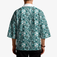 Hibiscus Bloom Island Tribal Waves Kimono Teal Polynesian Pattern LT01 - Polynesian Pride