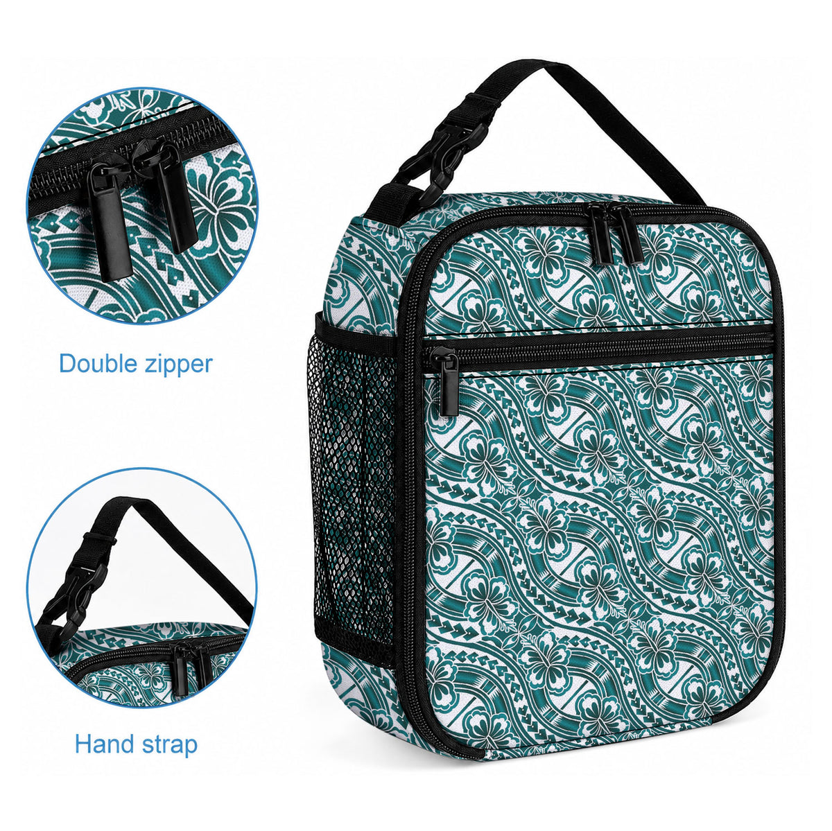 Hibiscus Bloom Island Tribal Waves Lunch Bag Teal Polynesian Pattern LT01 - Polynesian Pride