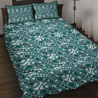 Hibiscus Bloom Island Tribal Waves Quilt Bed Set Teal Polynesian Pattern LT01 Teal - Polynesian Pride