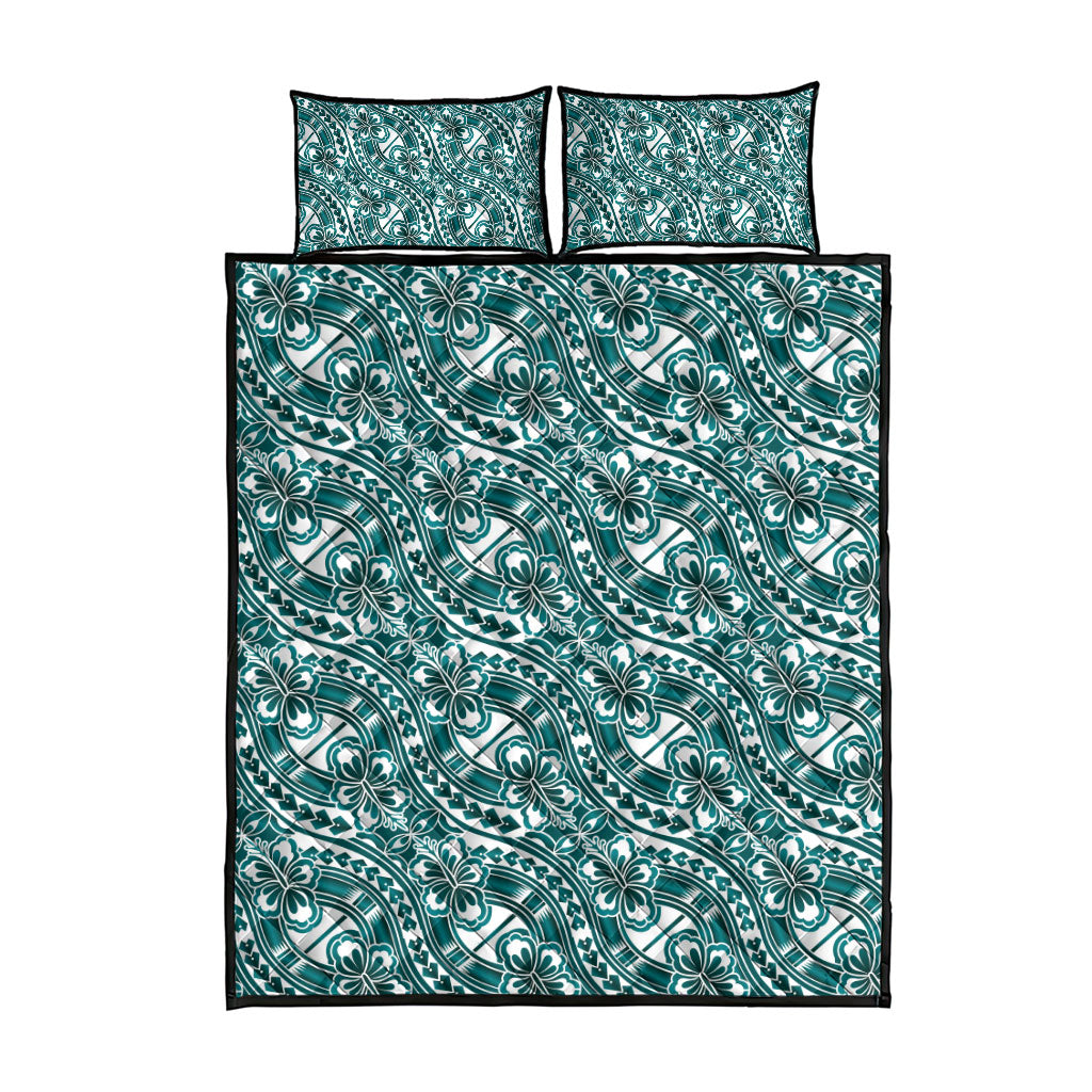 Hibiscus Bloom Island Tribal Waves Quilt Bed Set Teal Polynesian Pattern LT01 - Polynesian Pride
