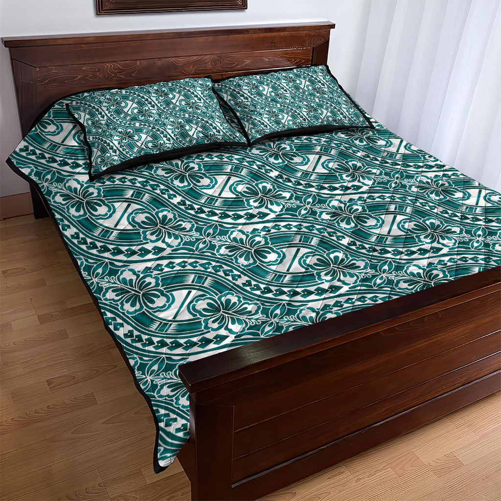Hibiscus Bloom Island Tribal Waves Quilt Bed Set Teal Polynesian Pattern LT01 - Polynesian Pride
