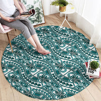 Hibiscus Bloom Island Tribal Waves Round Carpet Teal Polynesian Pattern LT01 - Polynesian Pride