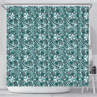 Hibiscus Bloom Island Tribal Waves Shower Curtain Teal Polynesian Pattern LT01 - Polynesian Pride