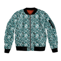 Hibiscus Bloom Island Tribal Waves Sleeve Zip Bomber Jacket Teal Polynesian Pattern LT01 Unisex Teal - Polynesian Pride