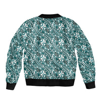 Hibiscus Bloom Island Tribal Waves Sleeve Zip Bomber Jacket Teal Polynesian Pattern LT01 - Polynesian Pride