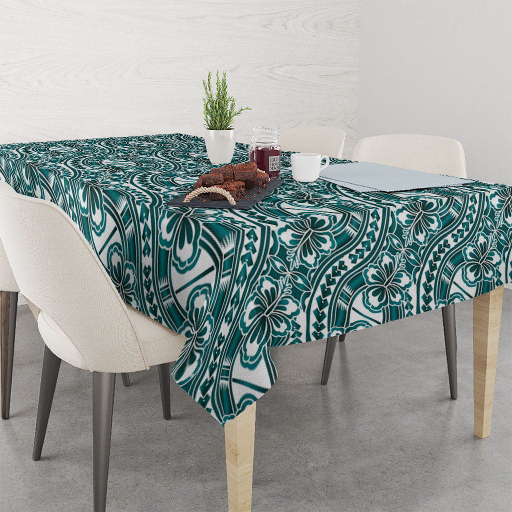 Hibiscus Bloom Island Tribal Waves Tablecloth Teal Polynesian Pattern LT01 - Polynesian Pride