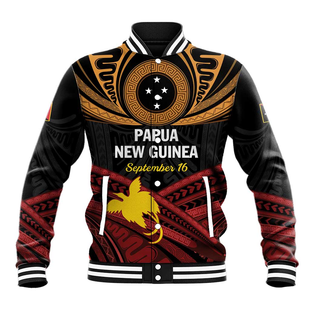 Papua New Guinea Bird of Paradise Baseball Jacket 16 September 1975 Independence Day Anniversary LT01 Unisex Black - Polynesian Pride