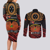 Papua New Guinea Bird of Paradise Couples Matching Long Sleeve Bodycon Dress and Long Sleeve Button Shirt 16 September 1975 Independence Day Anniversary