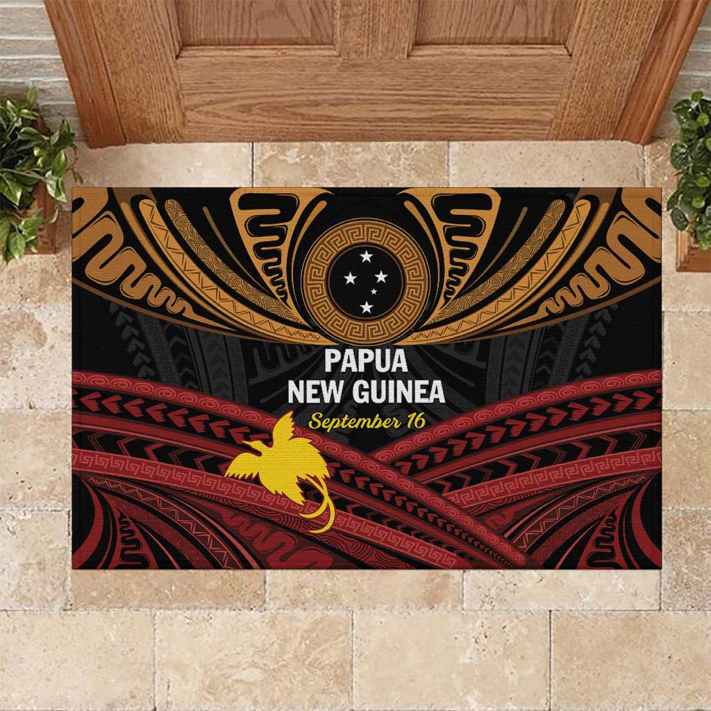 Papua New Guinea Bird of Paradise Rubber Doormat 16 September 1975 Independence Day Anniversary LT01 Black - Polynesian Pride