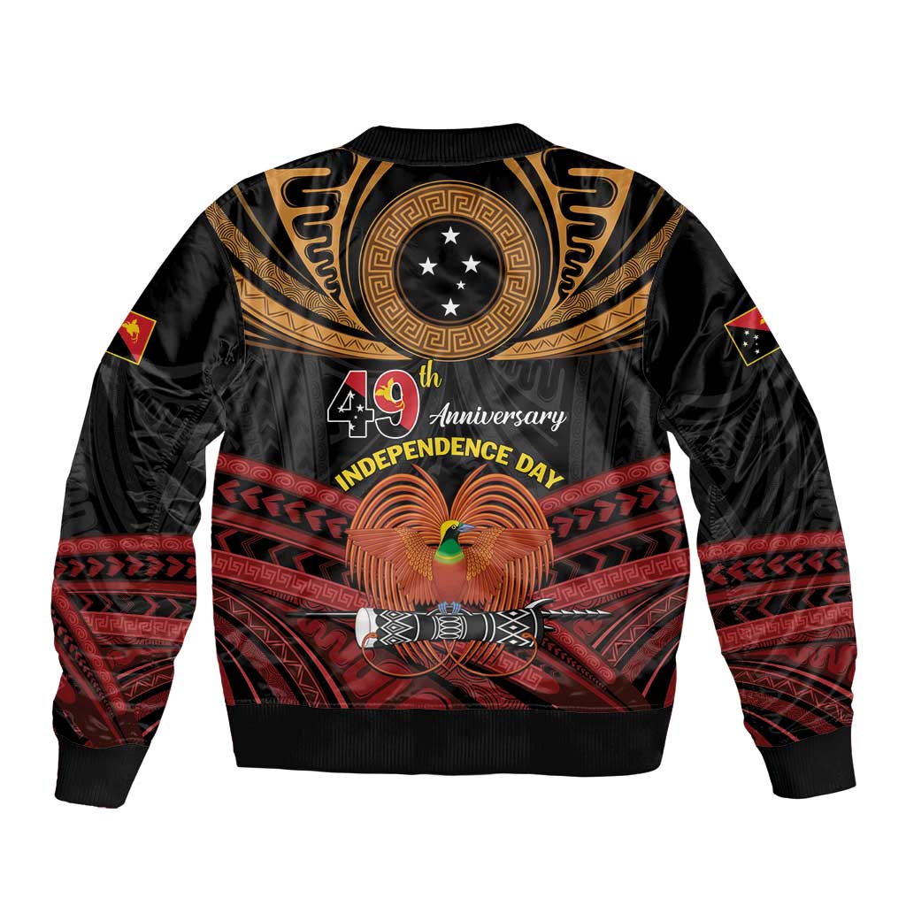 Papua New Guinea Bird of Paradise Sleeve Zip Bomber Jacket 16 September 1975 Independence Day Anniversary