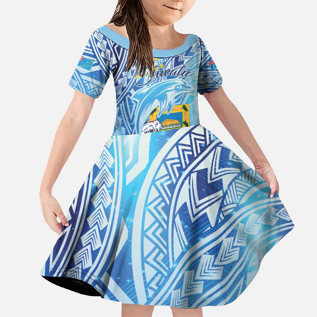 Tuvalu mo te Atua Family Matching Summer Maxi Dress and Hawaiian Shirt Tuvalu Dolphin Polynesian Pattern