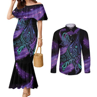 In September We Wear Teal And Purple Couples Matching Mermaid Dress and Long Sleeve Button Shirt Magic Ribbon Semicolon